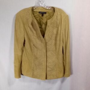 Lafayette 148 New York Green Suede Soutache Accent Hidden Button Jacket Size 8